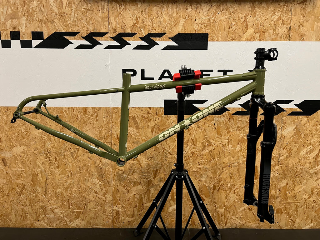 On One Bootzipper 29" Mountain Bike Frame + Rockshox 35 100 Travel Fork / Olive Green / Small / Cosmetic Damage