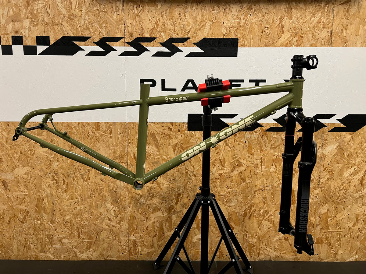 On One Bootzipper 29" Mountain Bike Frame + Rockshox 35 100 Travel Fork / Olive Green / Small / Cosmetic Damage