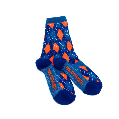 Holdsworth Argyle Thicky Merino Cycling Socks Blue / Sky / Orange