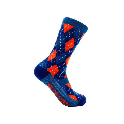 Holdsworth Argyle Thicky Merino Cycling Socks Blue / Sky / Orange